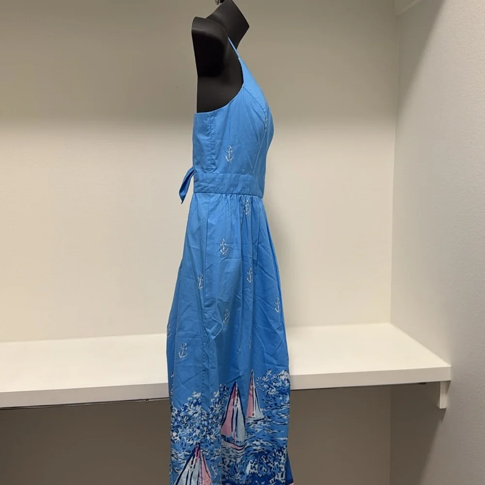 Lilly Pulitzer Charlese Cotton Halter Midi Dress Lunar Blue Womens Size 0 - Picture 9 of 15